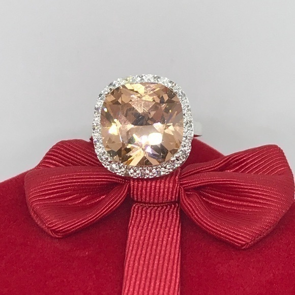 Pretty silver halo ring. peach cz white sa… - Picture 5 of 8